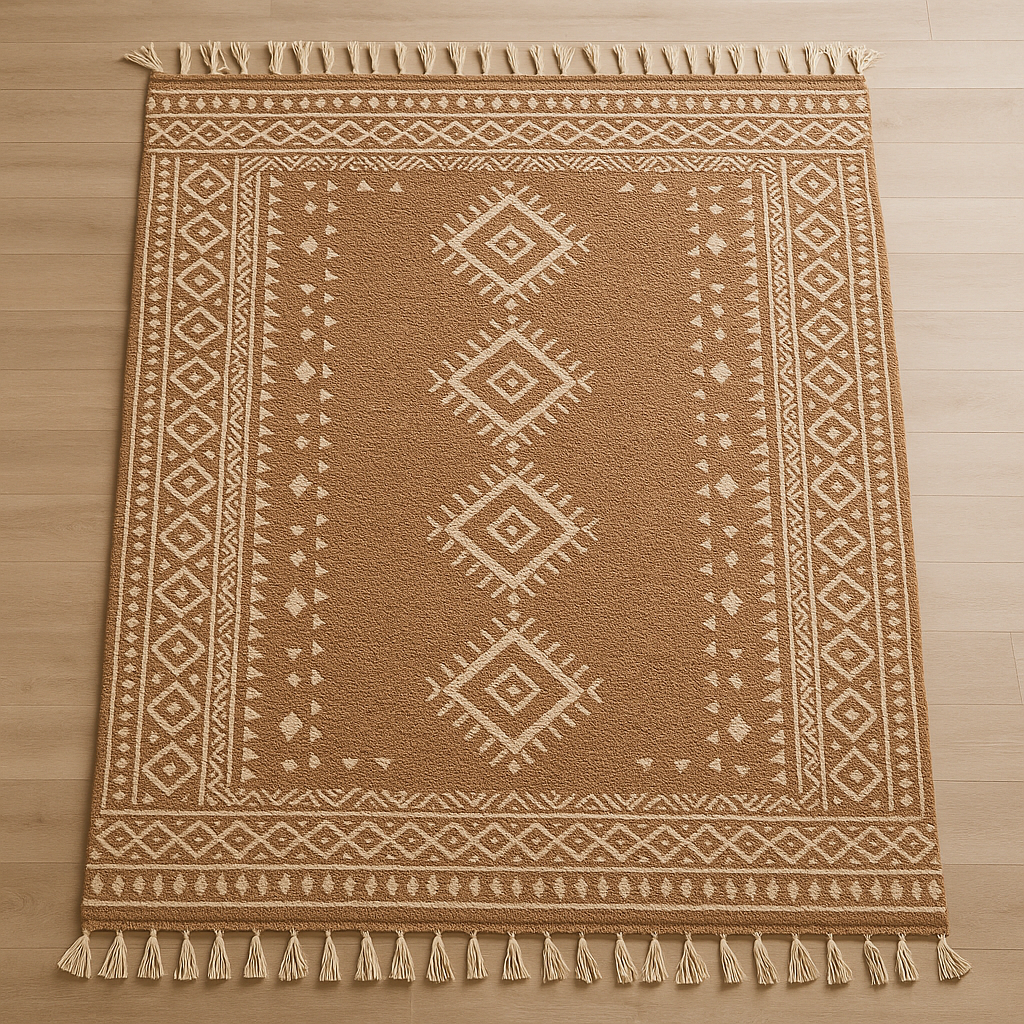 Alfombra boho en tonos beige y gris