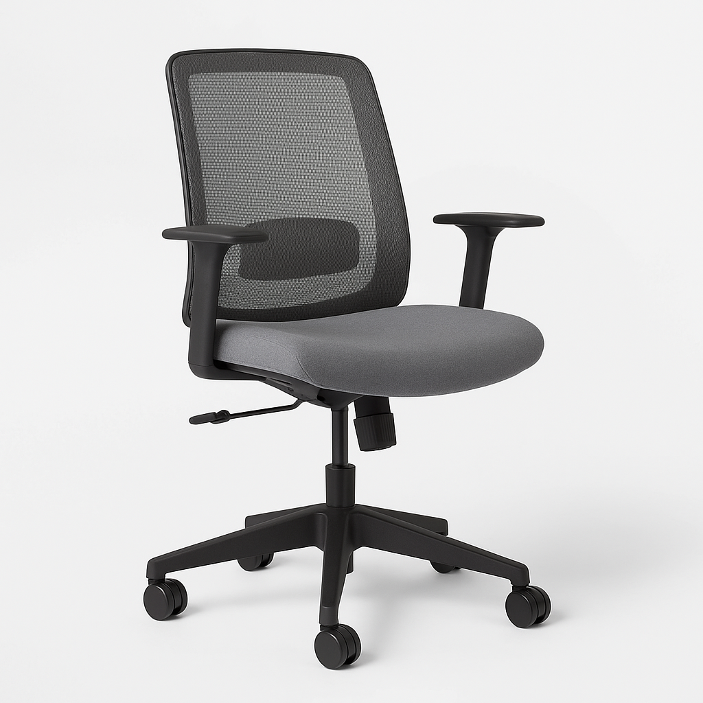 Silla ergonómica de malla transpirable con diseño moderno, ajustable y cómoda para climas cálidos o espacios de trabajo híbrido.