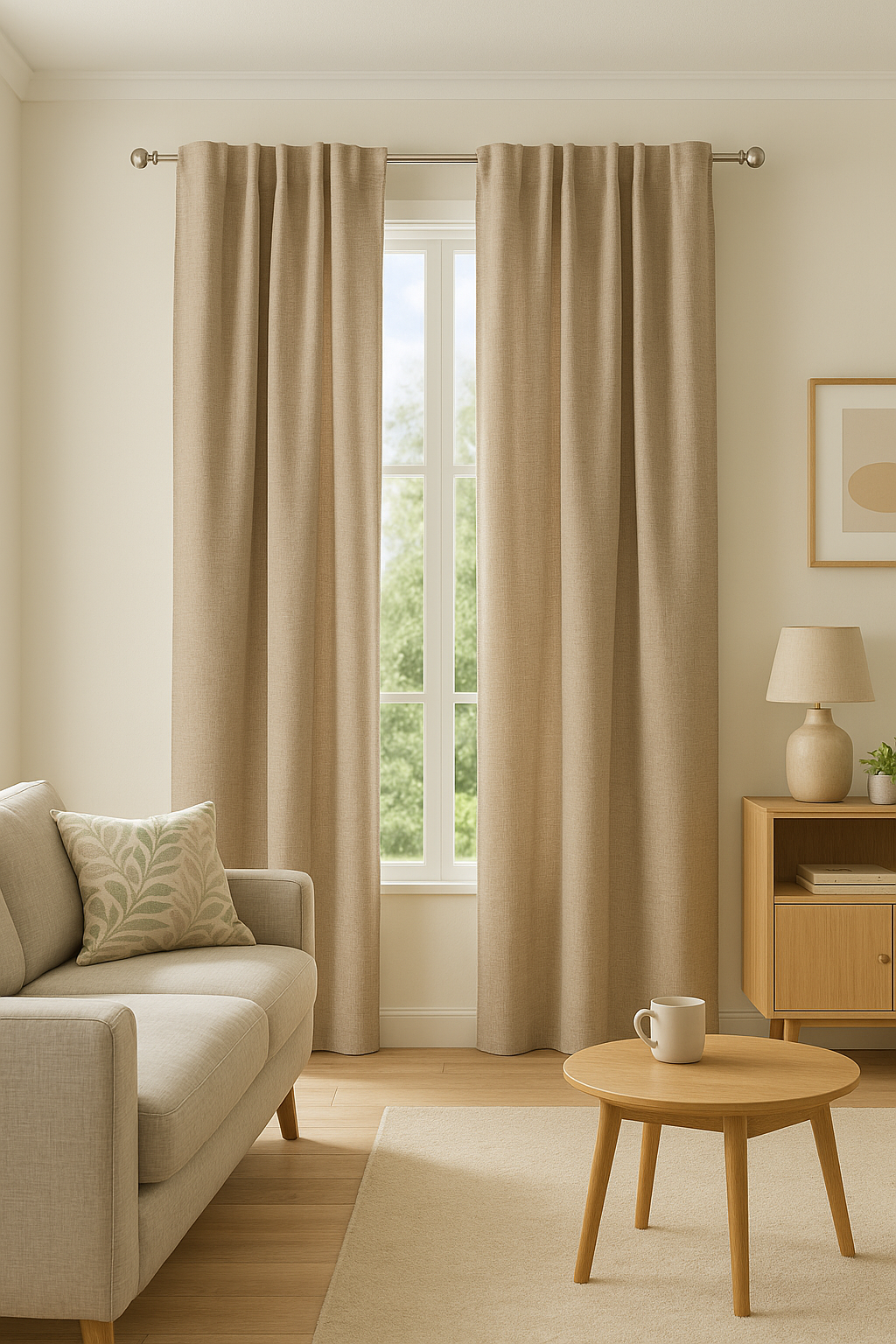 Cortinas opacas beige para salón