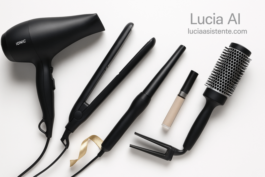 Imagen muestra varias herramientas de calor para el cabello, uso como imagen destacada en la pagina Cual material en las herramientas de calor es mejor para tu cabello