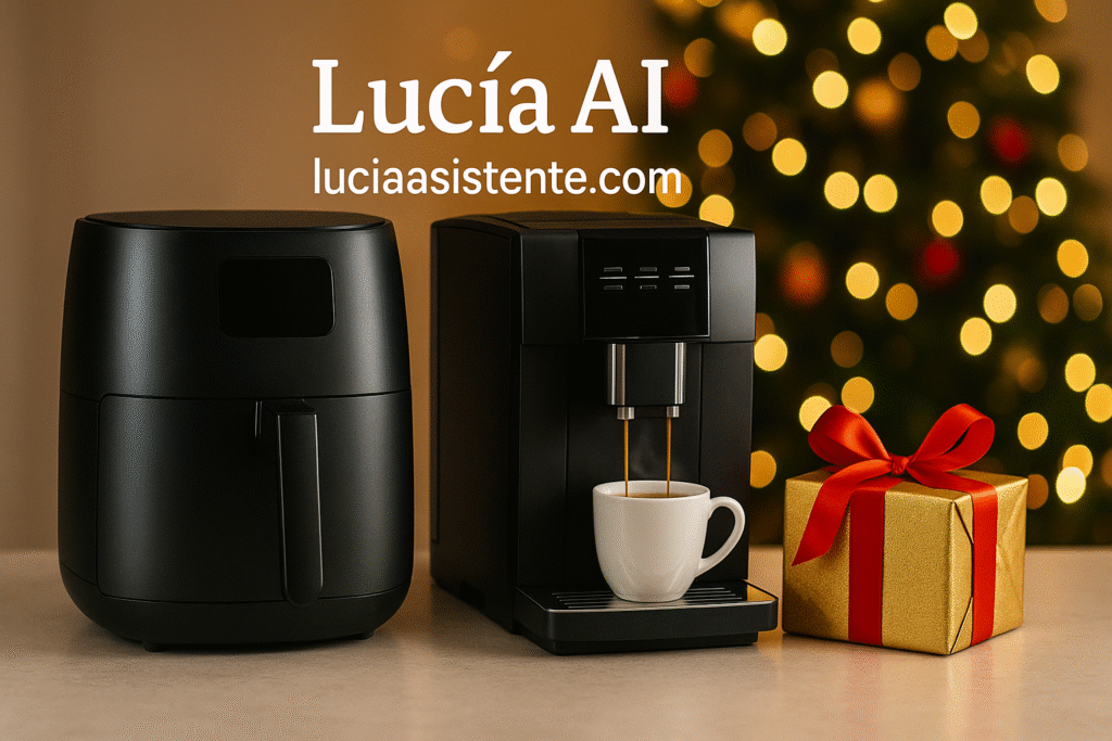 Maquina de café en Black Friday. Maquina en una encimera encimera con estilo navideno para representar navidad y Black Friday