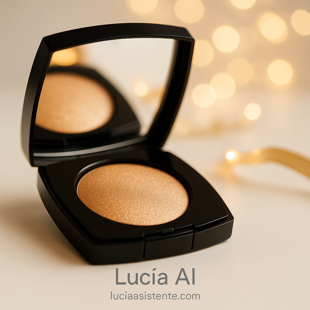Iluminador en polvo con brillo fino.