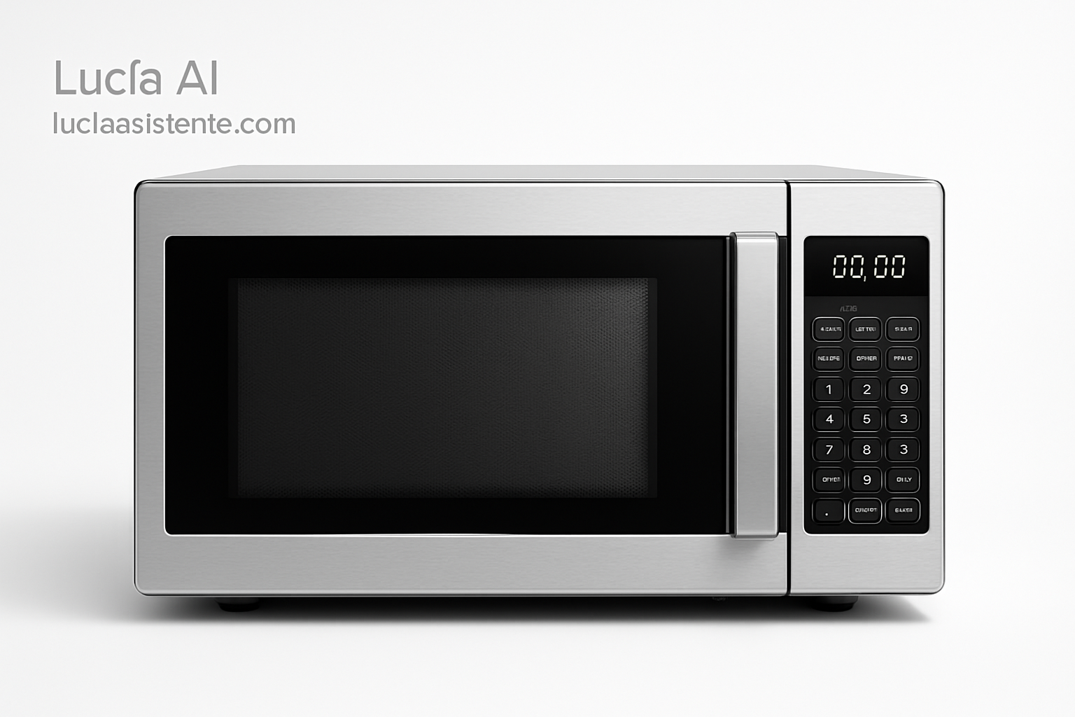 Microondas digital moderno sobre fondo blanco.