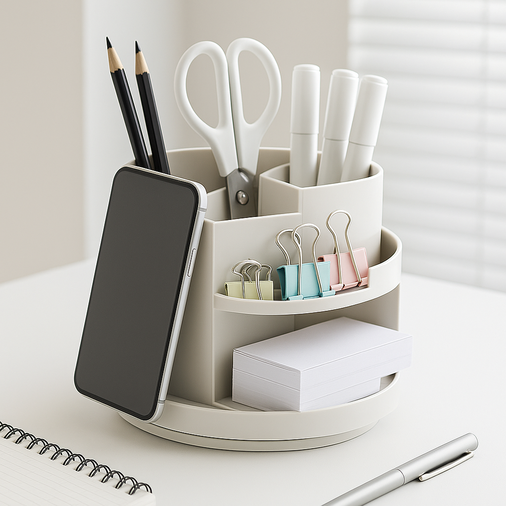 Organizador giratorio de escritorio, Compacto y funcional para espacios pequeños