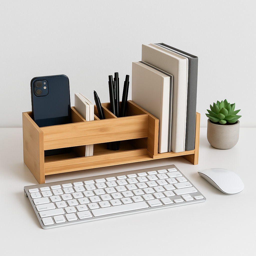 Organizador de bambú. Modular, Ideal para combinar estética natural y funcionalidad.