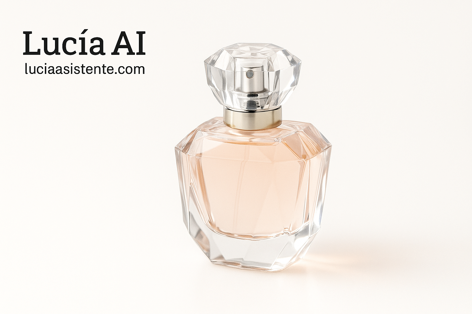 Frasco de perfume con tapón facetado estilo joya, fondo blanco.