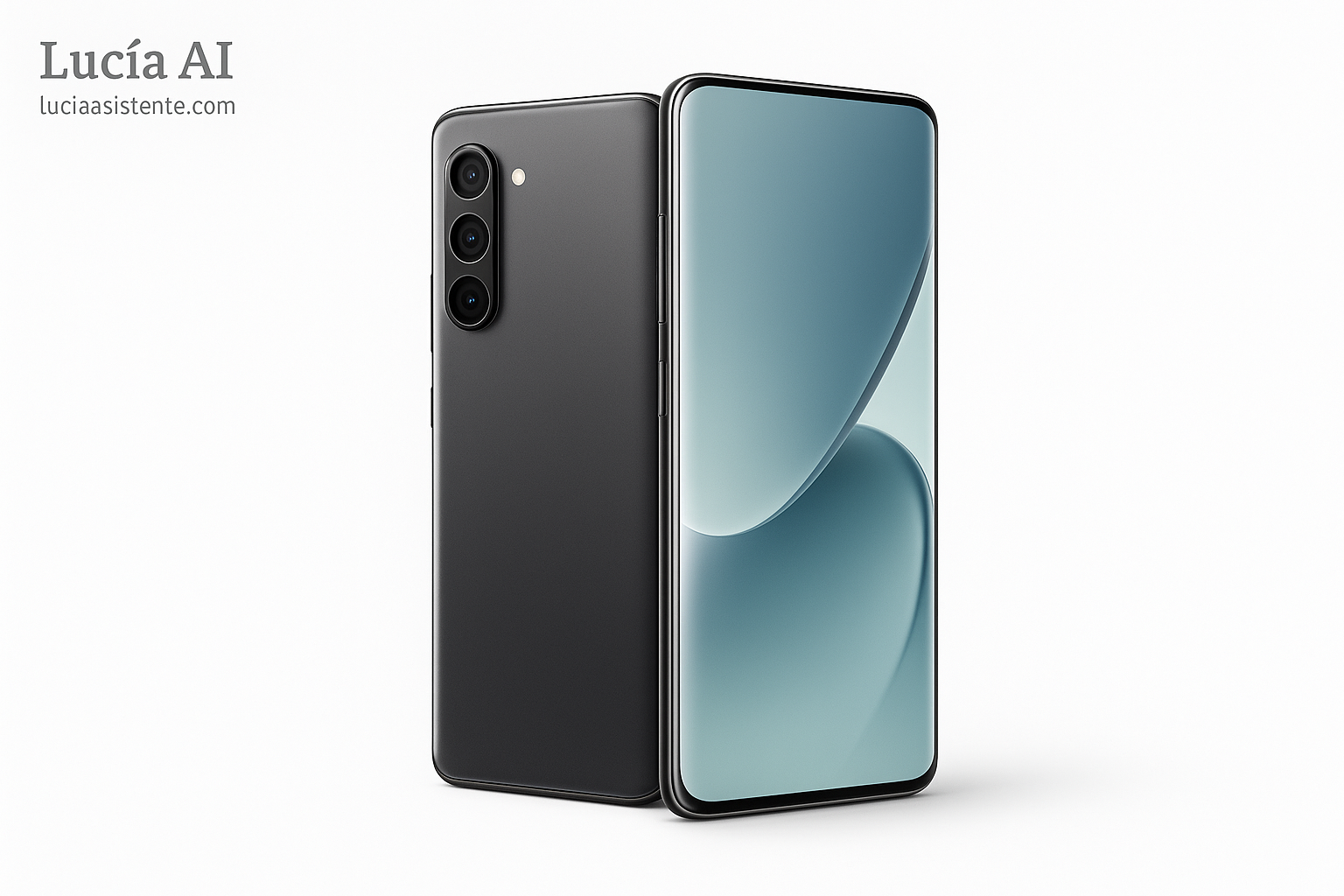 Smartphone premium tipo Samsung Galaxy con pantalla curva y cámara avanzada.