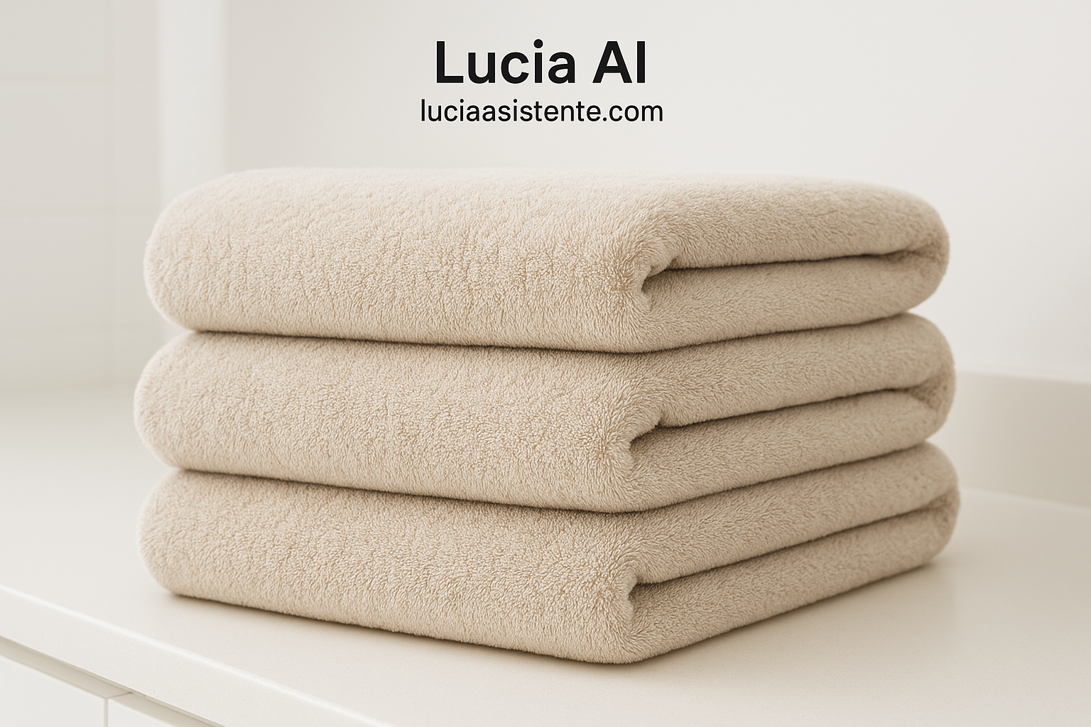 Toallas de baño grandes y suaves en color neutro sobre fondo blanco