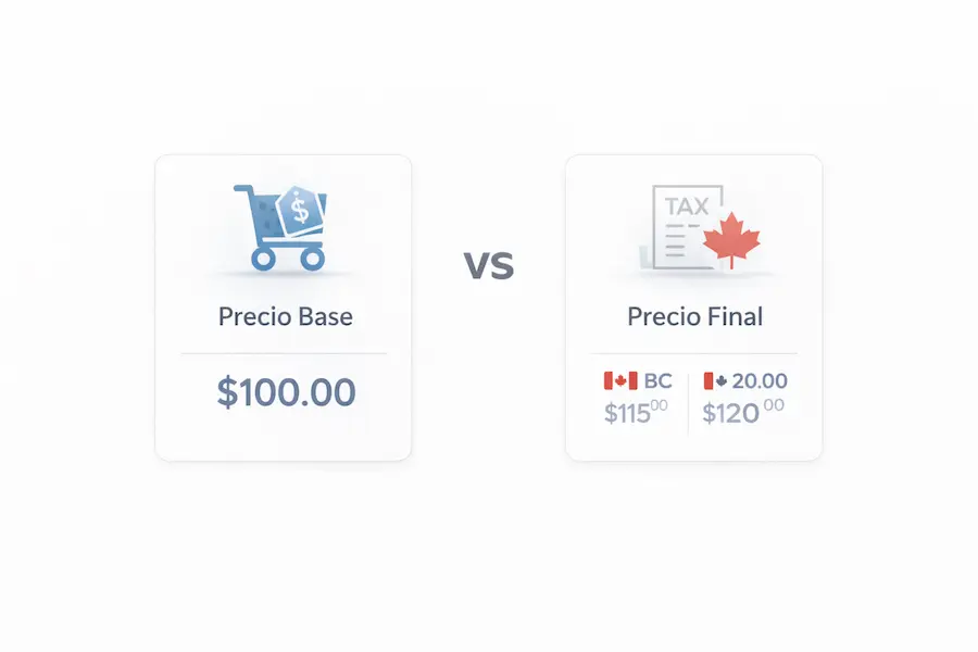 Comparativa entre precio base y precio final por provincia en Canadá