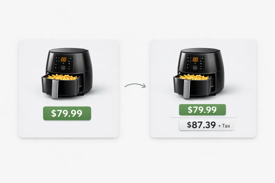 Comparativa entre precio visible y precio final con tax en Estados Unidos