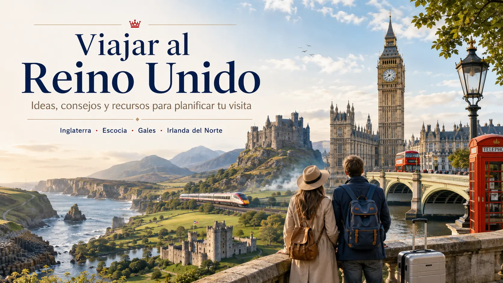 Una pareja contemplando diferentes paisajes del Reino Unido
